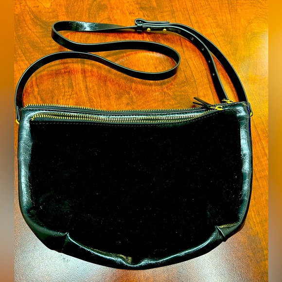 Anthropologie Black  Leather Crossbody Bag - Double Zipper- MEDIUM - Picture 1 of 9